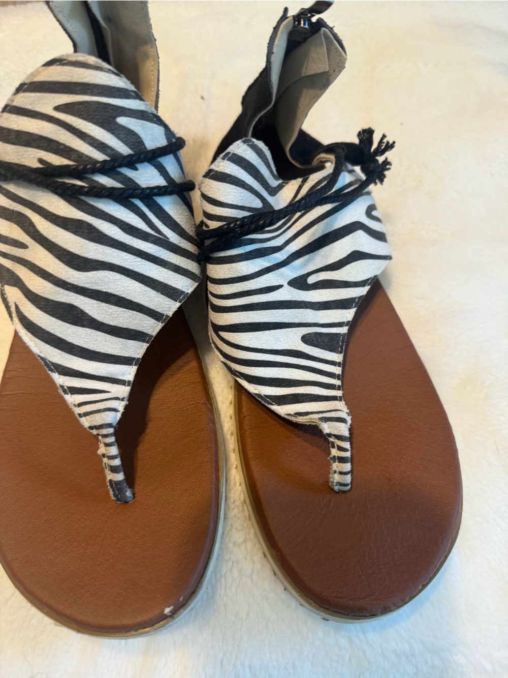 Zebra Print Thong Sandals - Women's Brown and Black